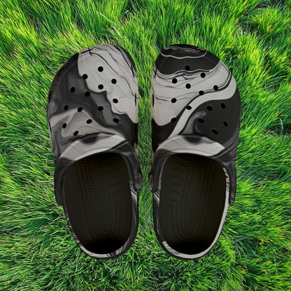 Black and White Marble Pattern Kid's Foam Clogs