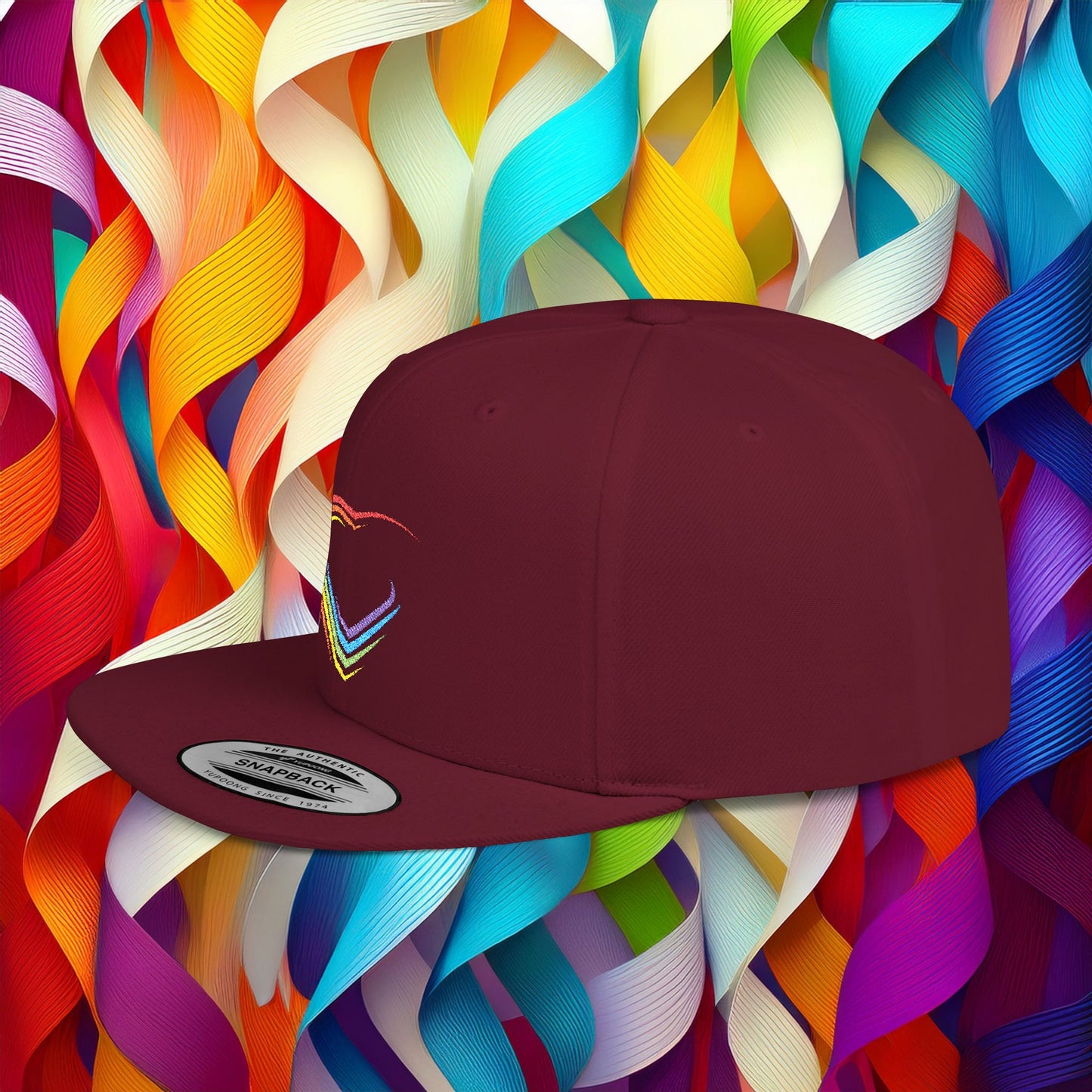 Rainbow Heart Flat Bill Snapback
