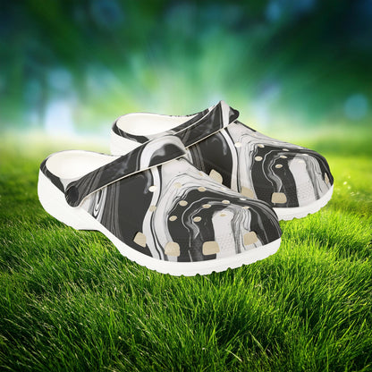 Black and White Marble Pattern Foam Clogs