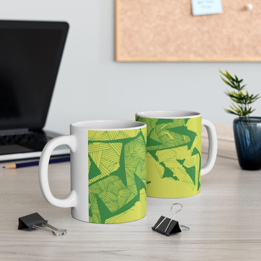 Electric Green and Gold Retro Newcastle Ceramic Mug, (11oz, 15oz)