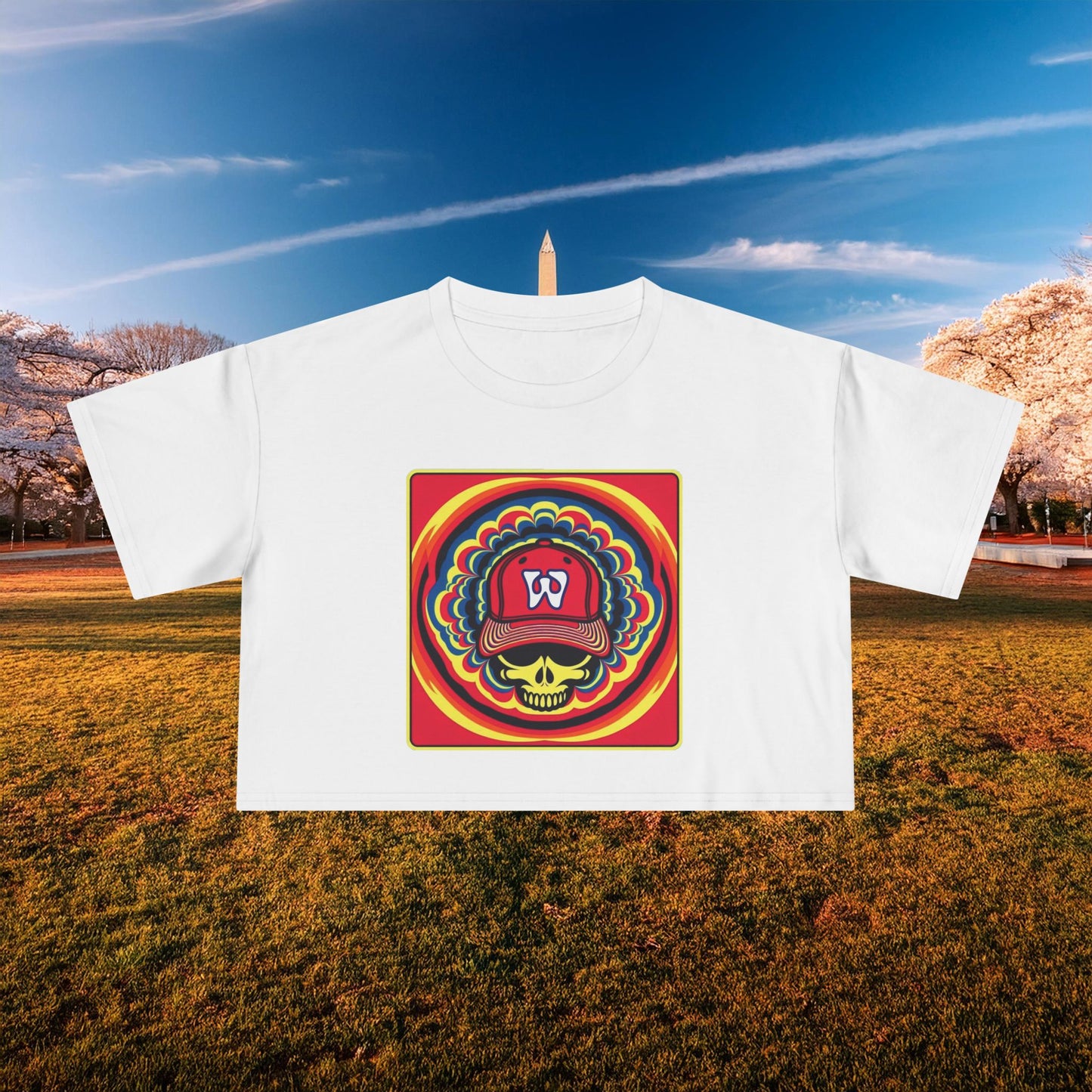 Psychedelic Funky W Skull Women's Crop Tee