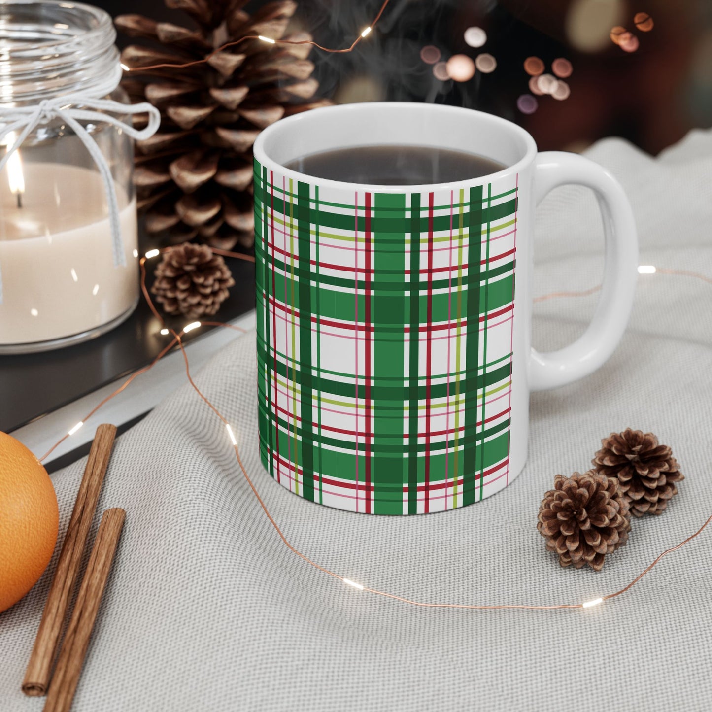 Green & Red Plaid Ceramic Mug (11oz/15oz)