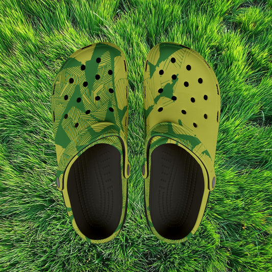 Electric Green and Gold Newcastle Foam Clogs