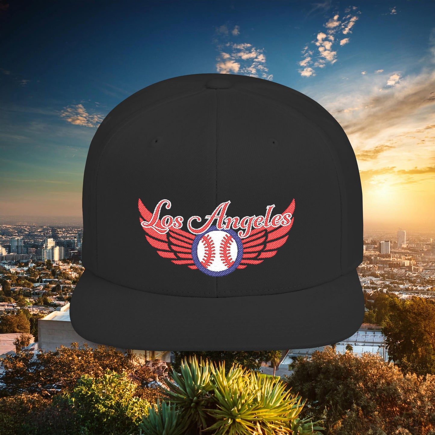LA Baseball Wings Flat Bill Snapback Hat