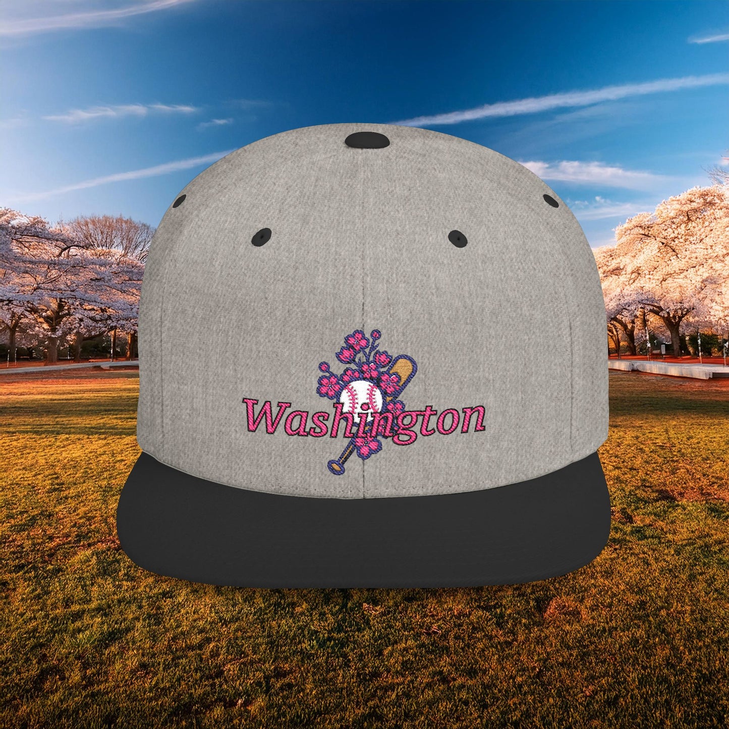 Washington Cherry Blossom Flat Bill Snapback