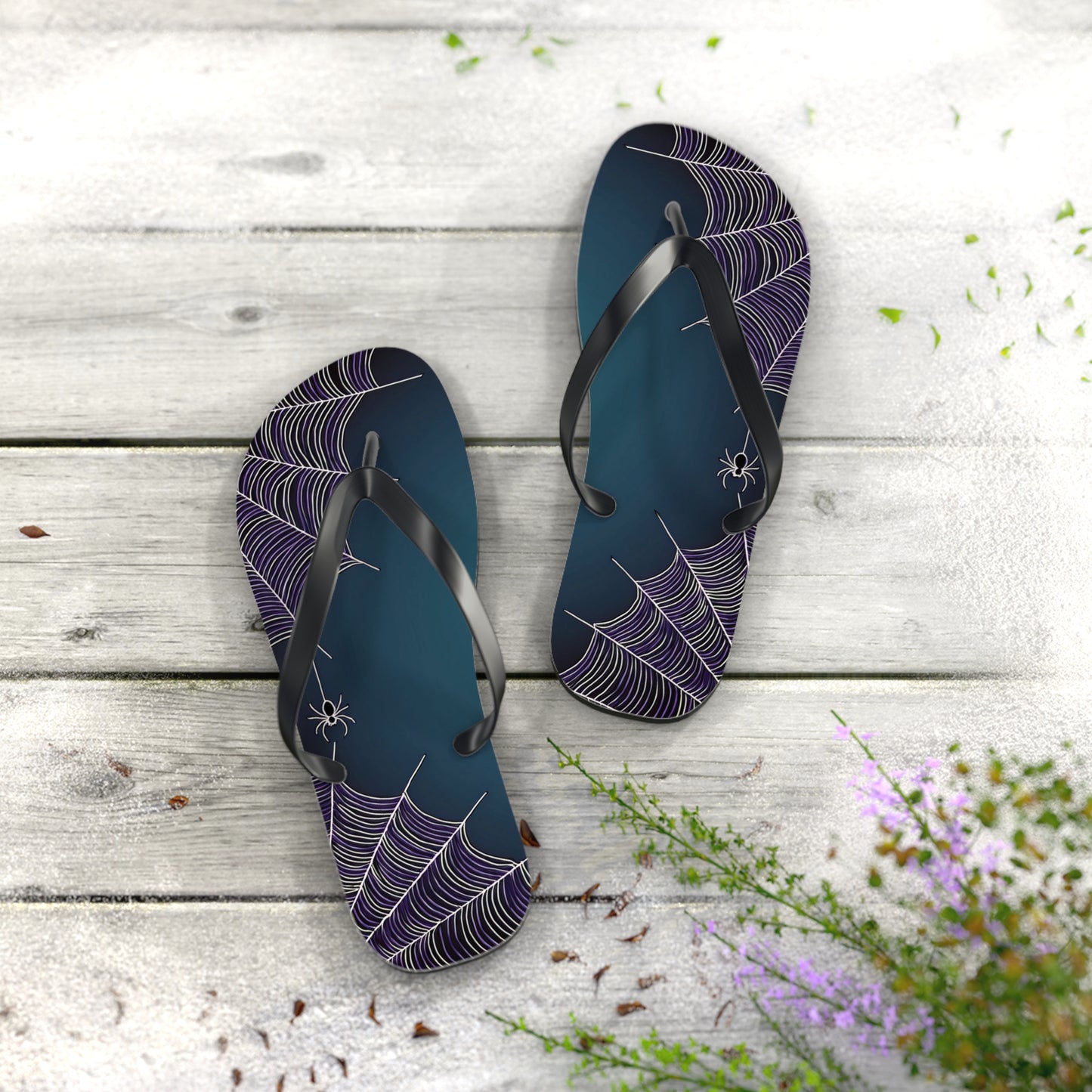 Blue Spider Web Flip Flops