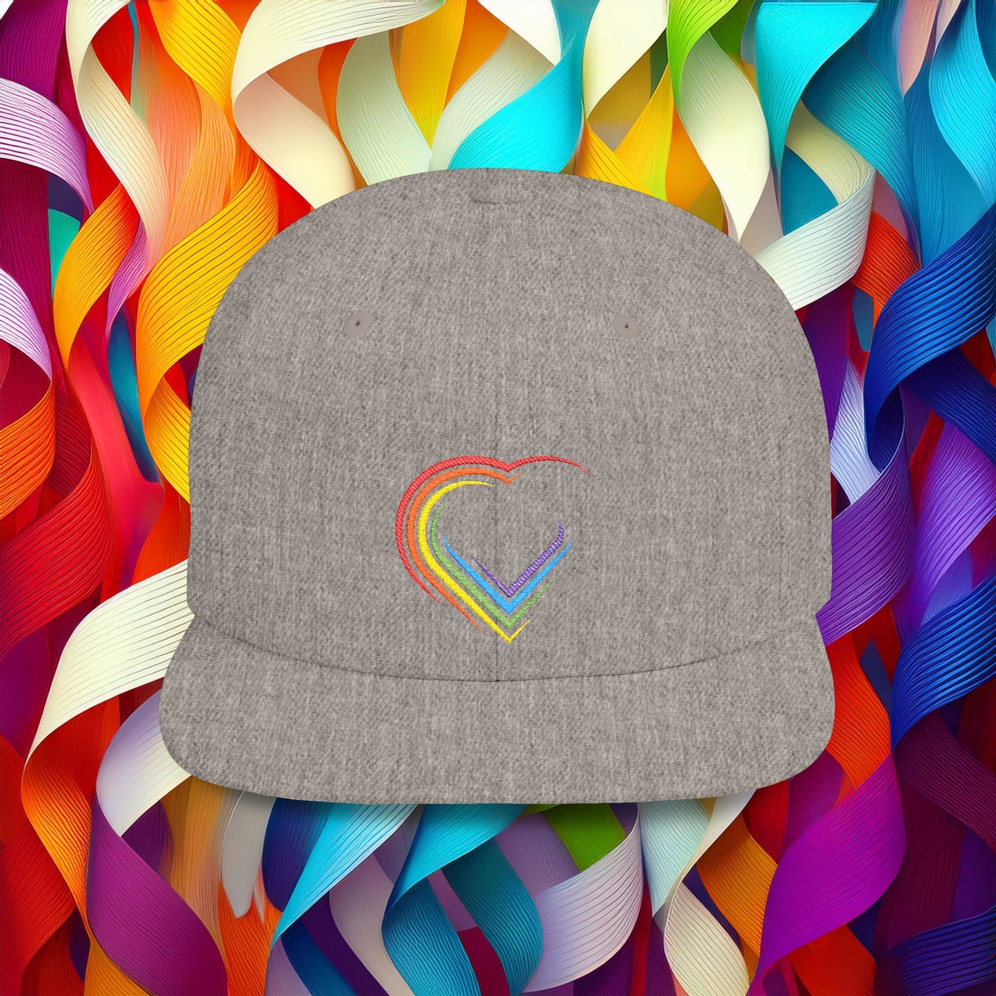Rainbow Heart Flat Bill Snapback