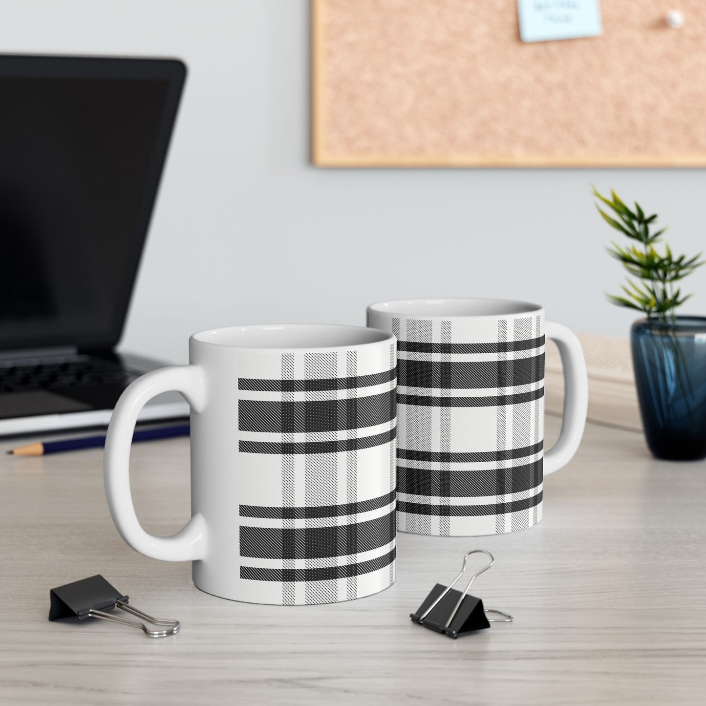 Black & White Plaid Ceramic Mug (11oz/15oz)