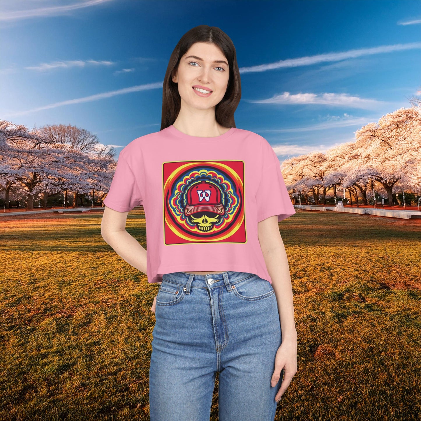 Psychedelic Funky W Skull Women's Crop Tee