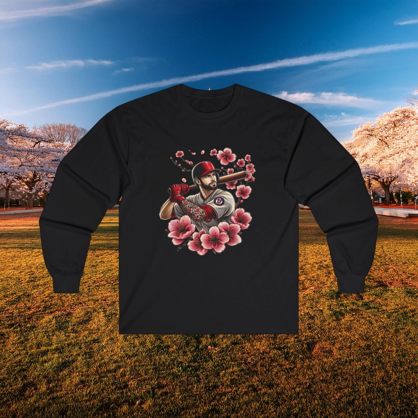 Washington Baseball Cherry Blossom Player Long Sleeve Tee