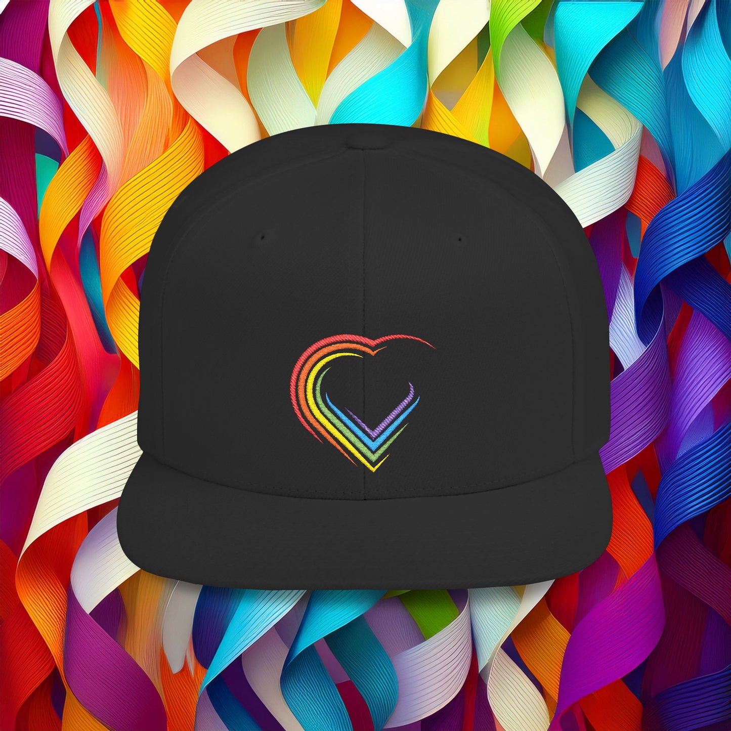 Rainbow Heart Flat Bill Snapback