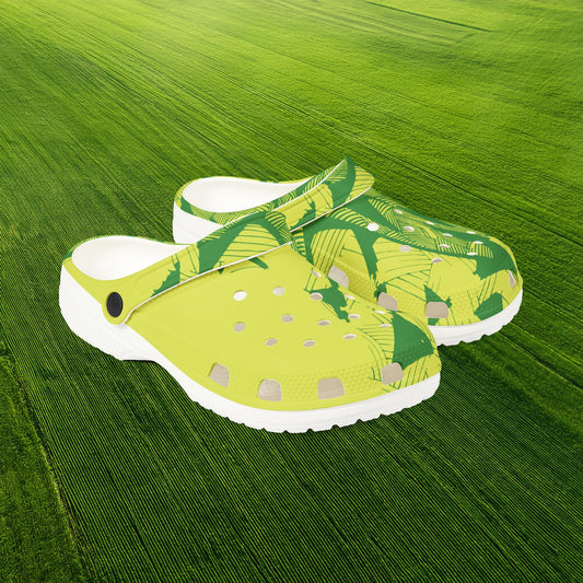 Electric Green and Gold Newcastle Foam Clogs