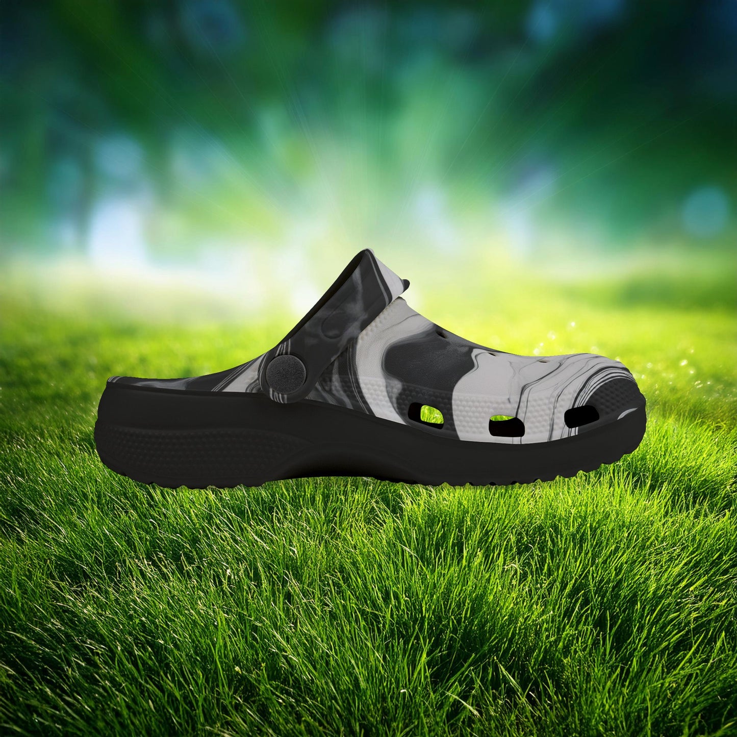 Black and White Marble Pattern Kid's Foam Clogs