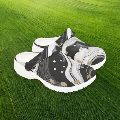 Black and White Marble Pattern Kid's Foam Clogs