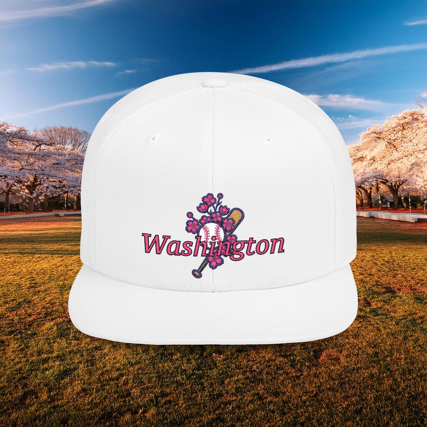 Washington Cherry Blossom Flat Bill Snapback