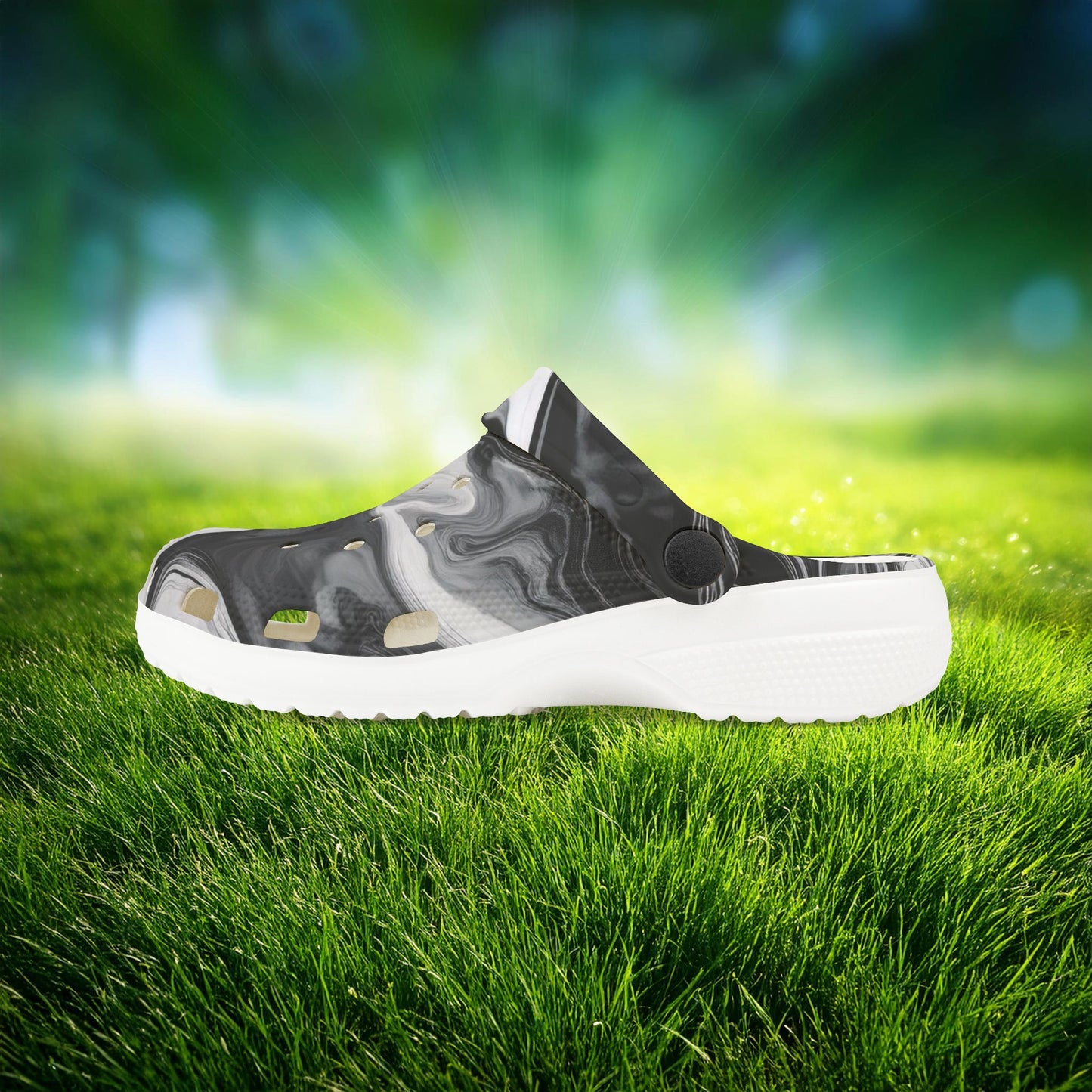 Black and White Marble Pattern Kid's Foam Clogs