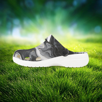 Black and White Marble Pattern Kid's Foam Clogs