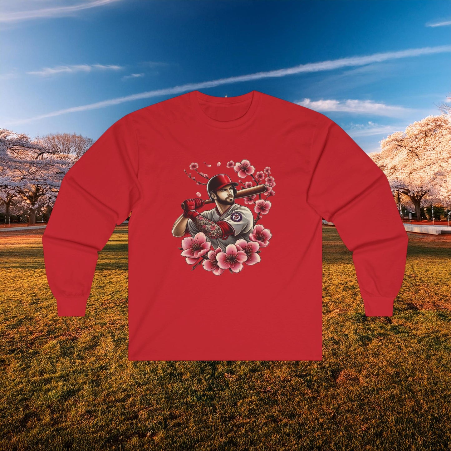 Washington Baseball Cherry Blossom Player Long Sleeve Tee