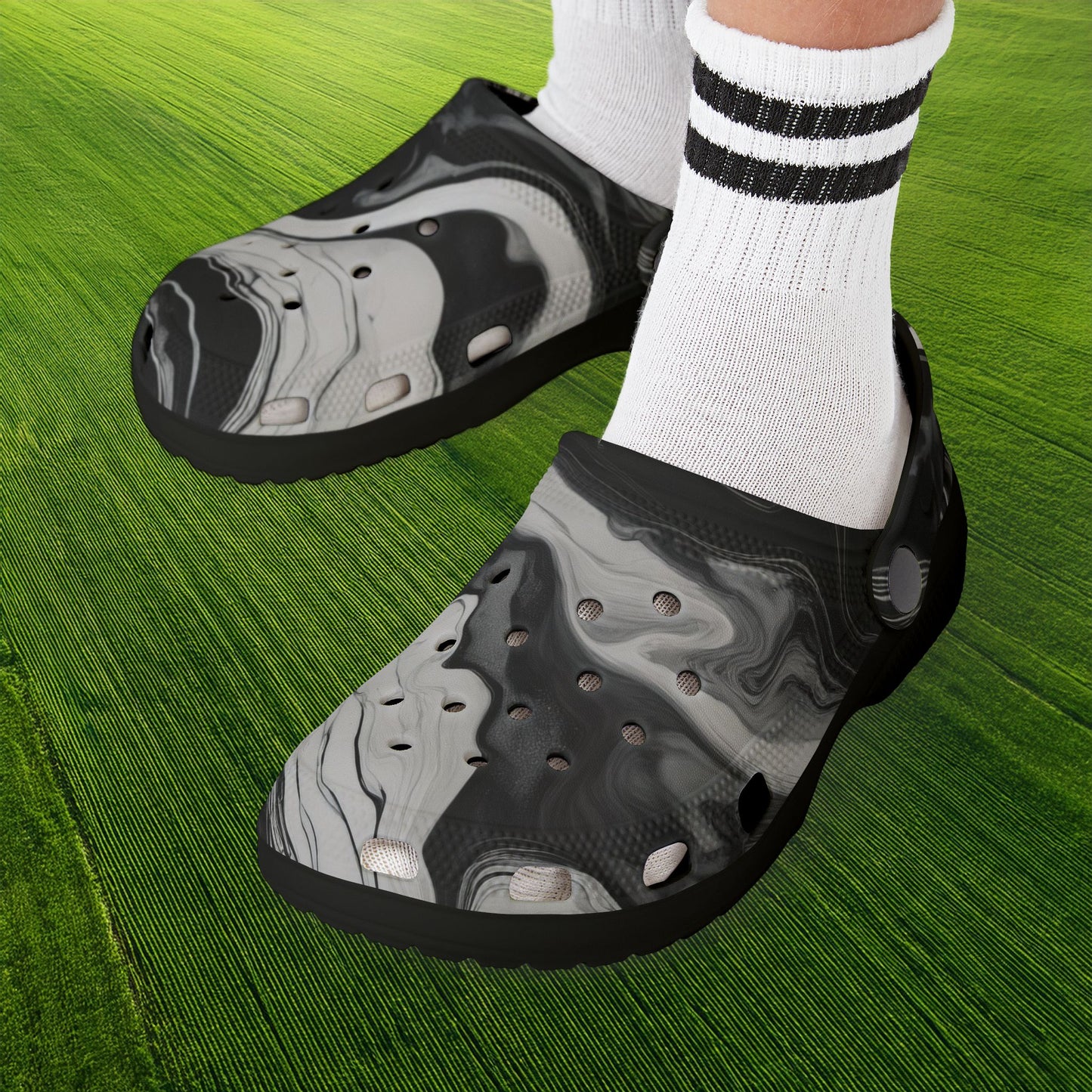 Black and White Marble Pattern Kid's Foam Clogs