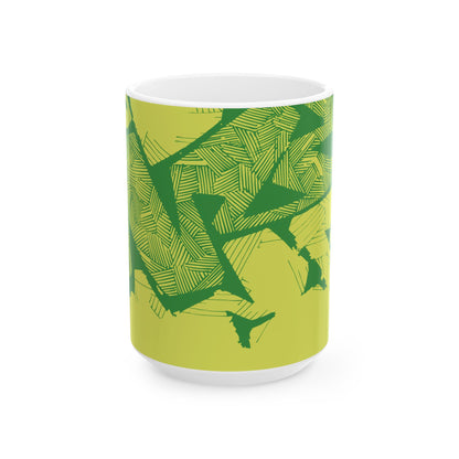 Electric Green and Gold Retro Newcastle Ceramic Mug, (11oz, 15oz)