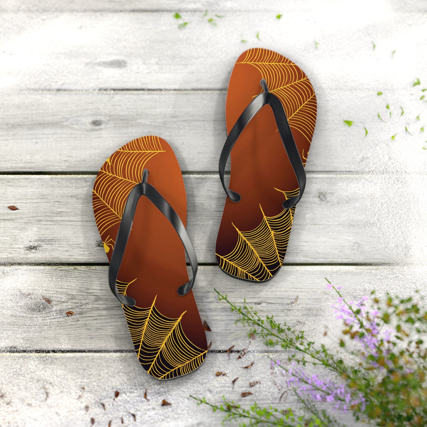 Orange Spider Web Flip Flops