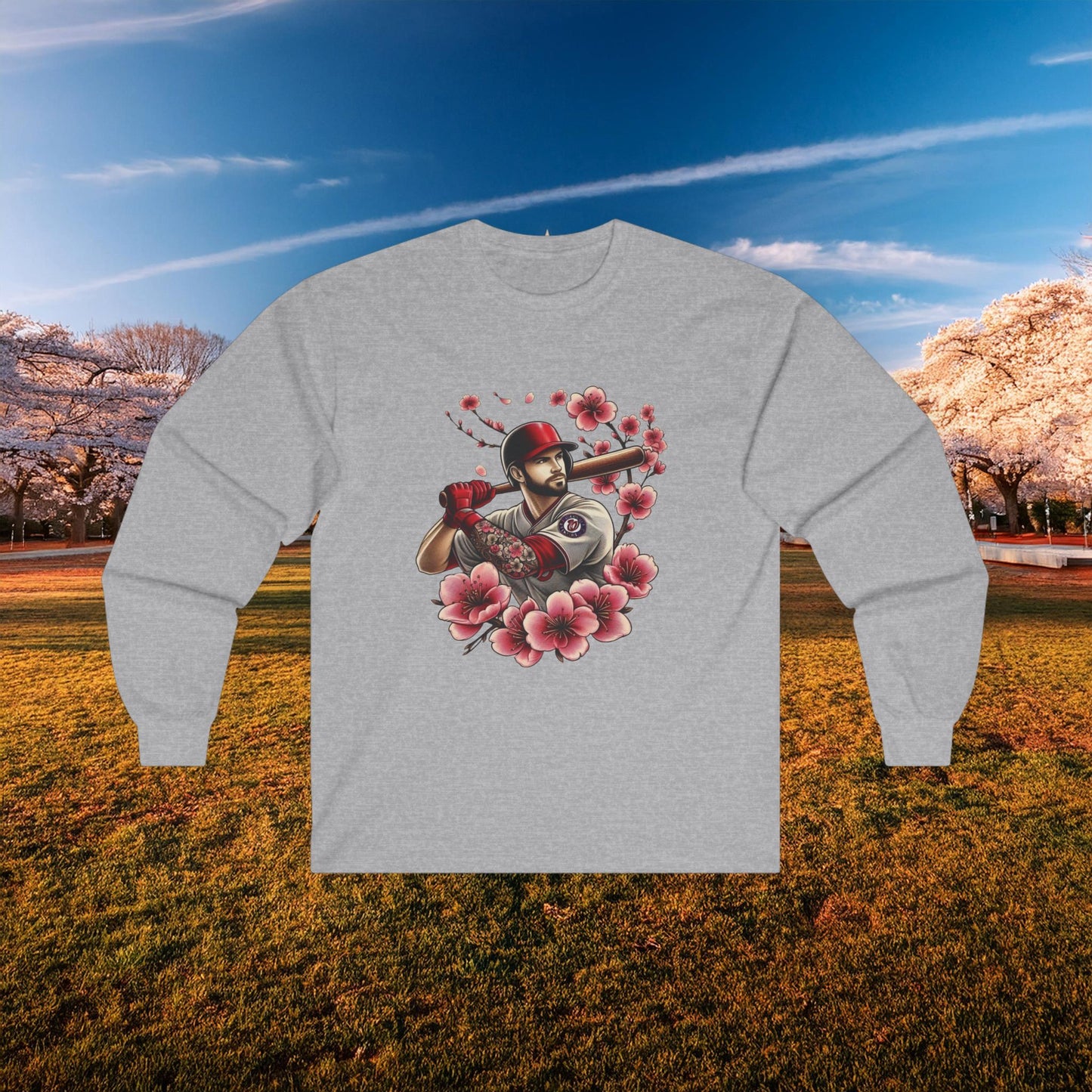 Washington Baseball Cherry Blossom Player Long Sleeve Tee