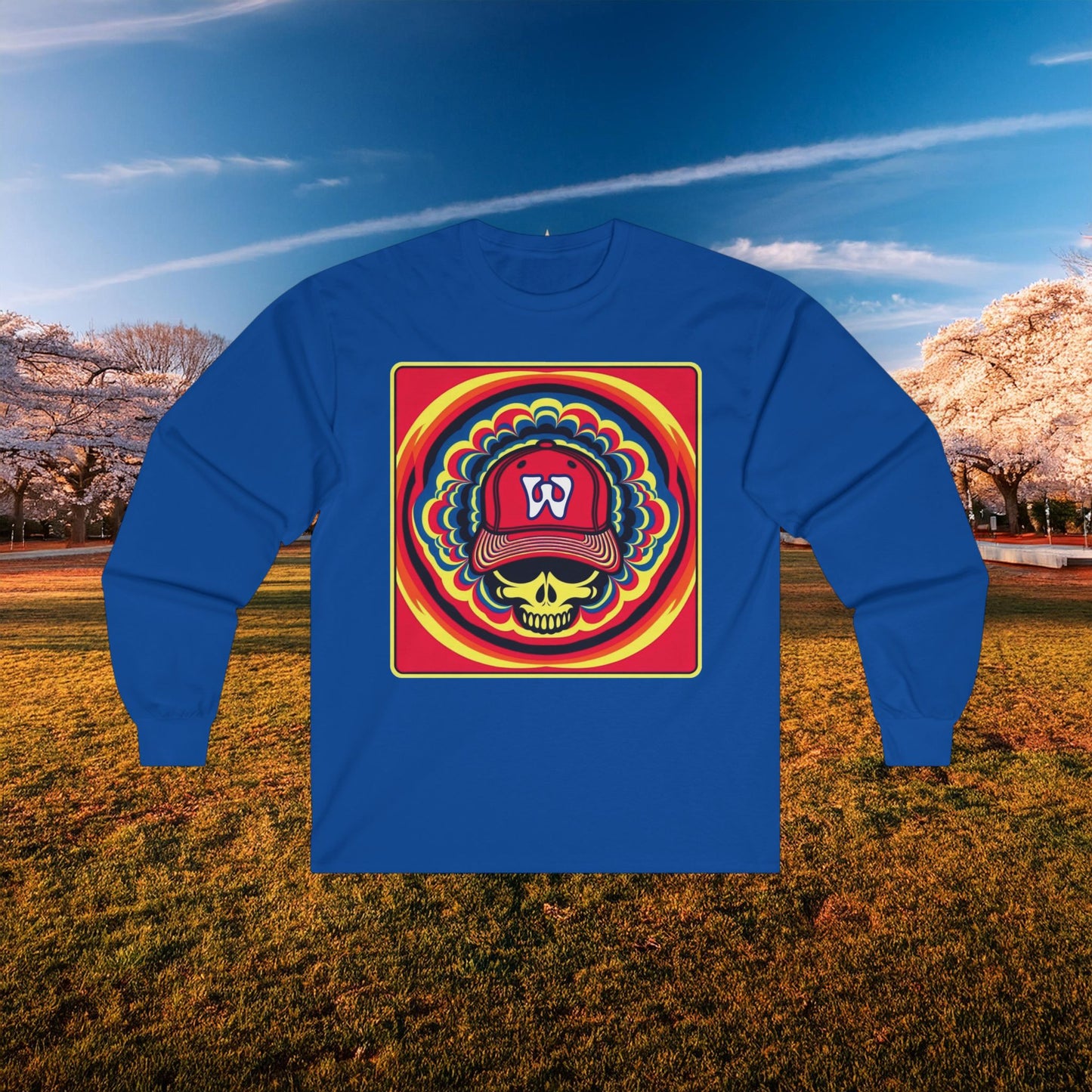 Psychedelic Funky W Skull Long Sleeve Tee