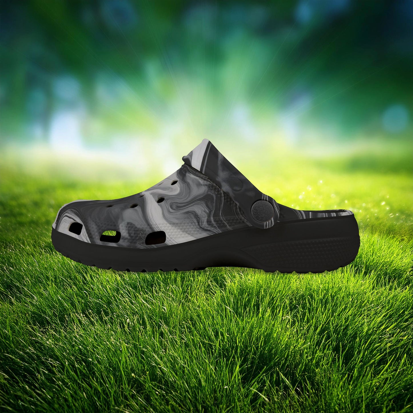 Black and White Marble Pattern Kid's Foam Clogs