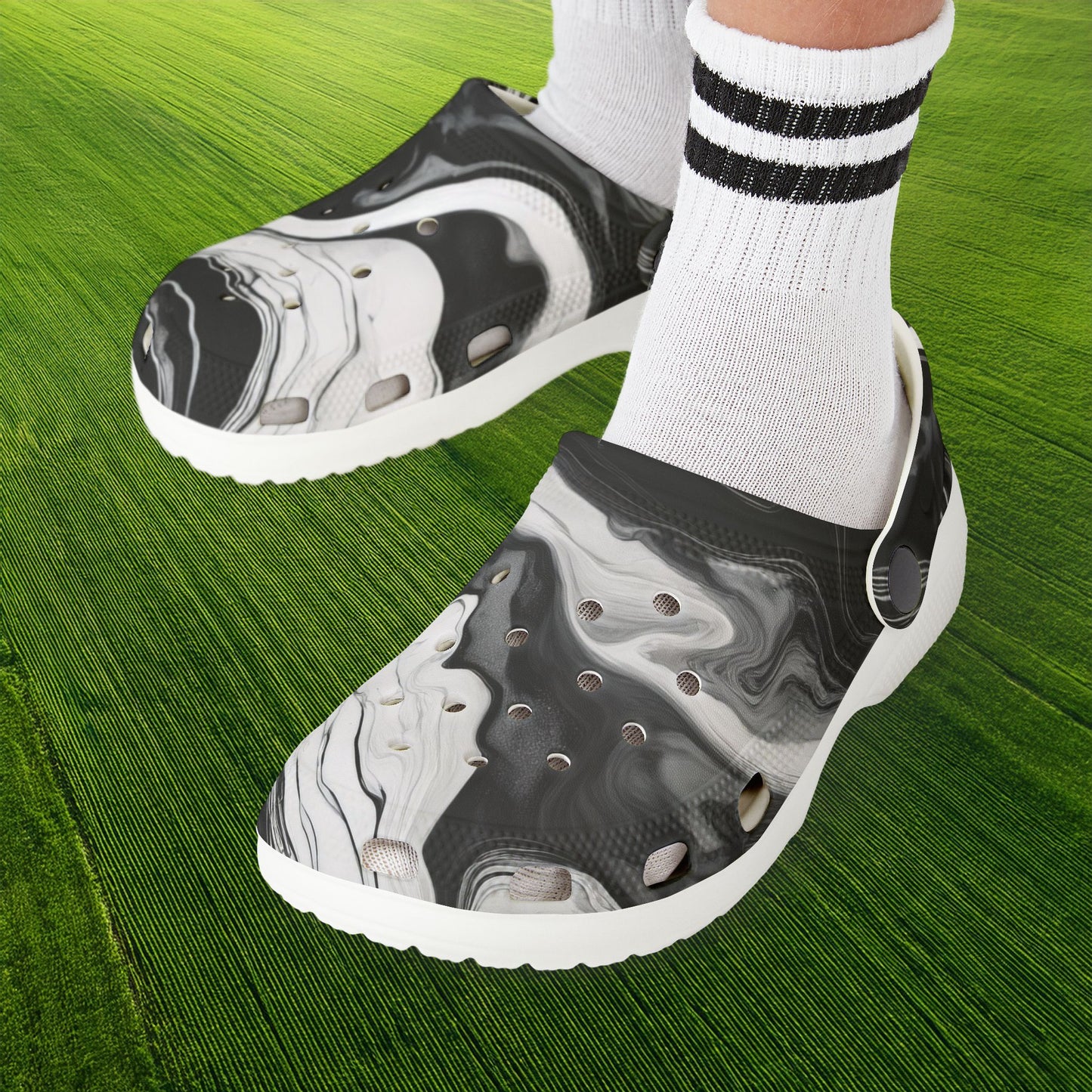 Black and White Marble Pattern Kid's Foam Clogs
