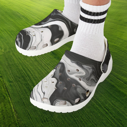 Black and White Marble Pattern Kid's Foam Clogs