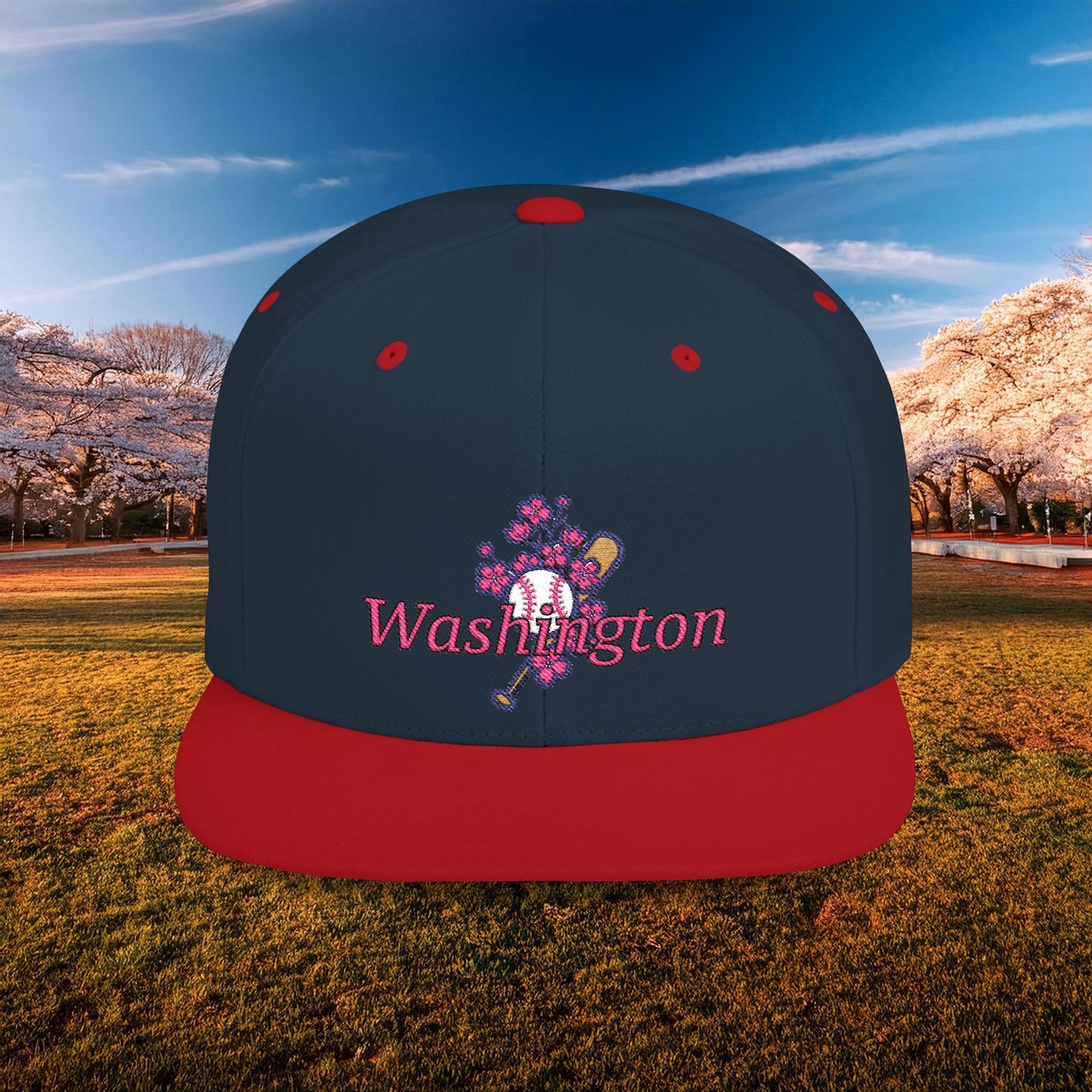 Washington Cherry Blossom Flat Bill Snapback