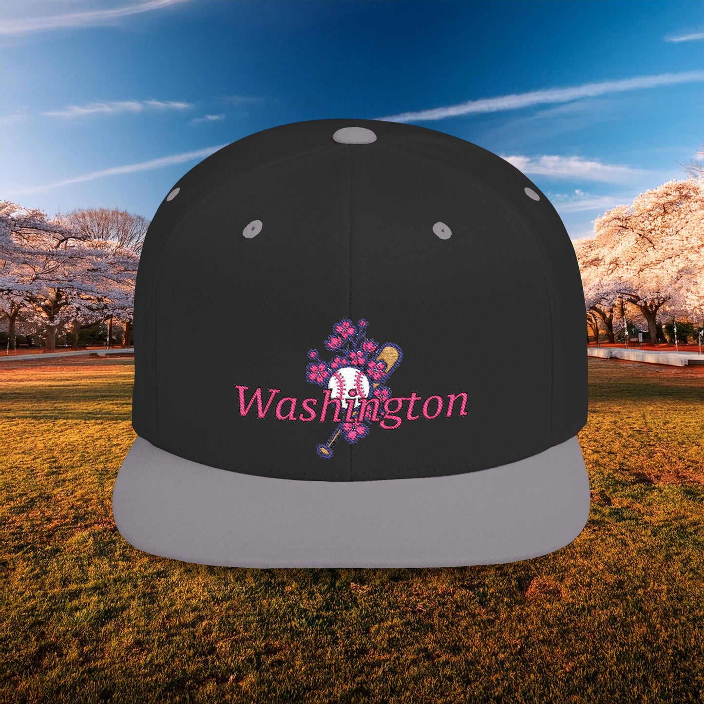 Washington Cherry Blossom Flat Bill Snapback