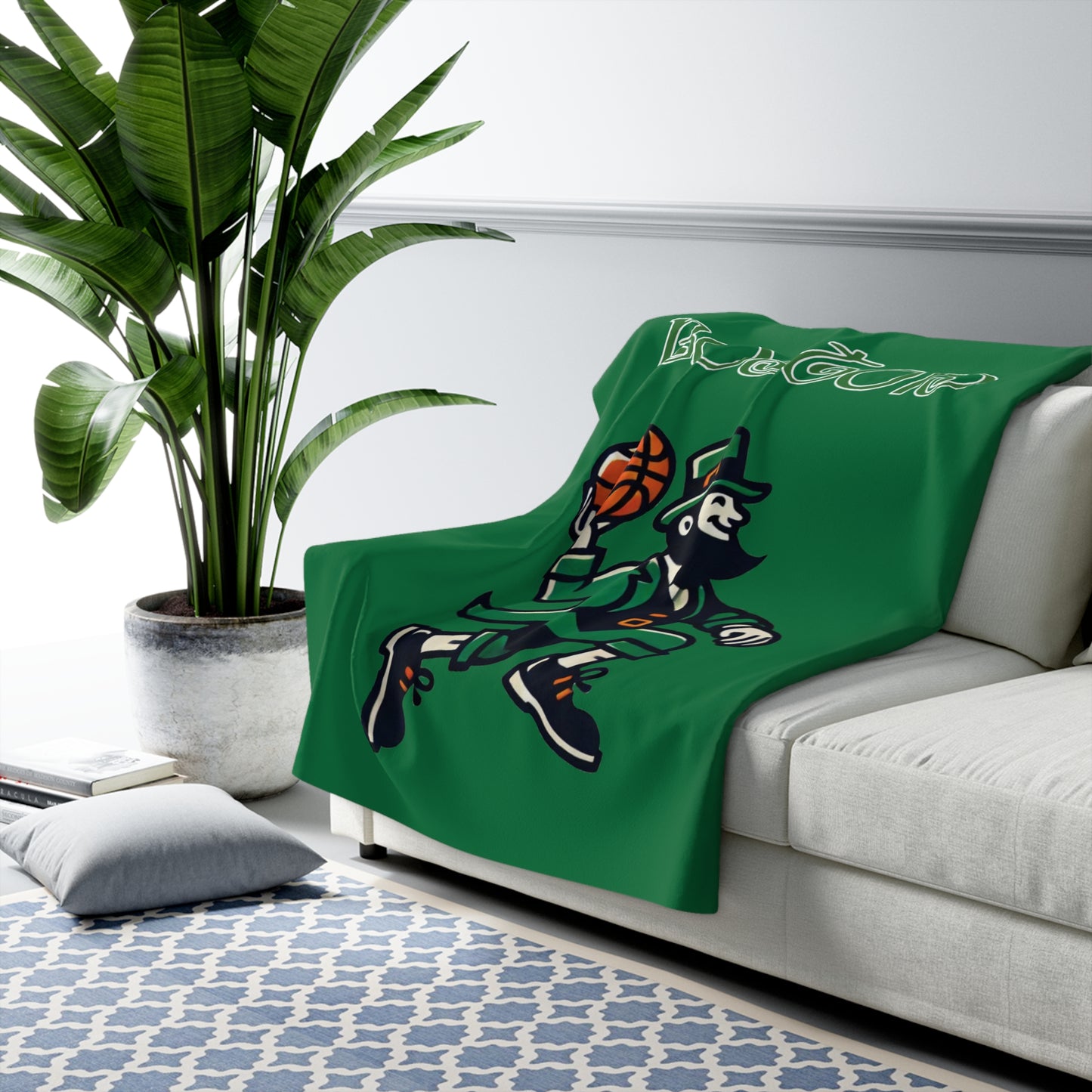 Boston Basketball Logo Sherpa Fleece Blanket
