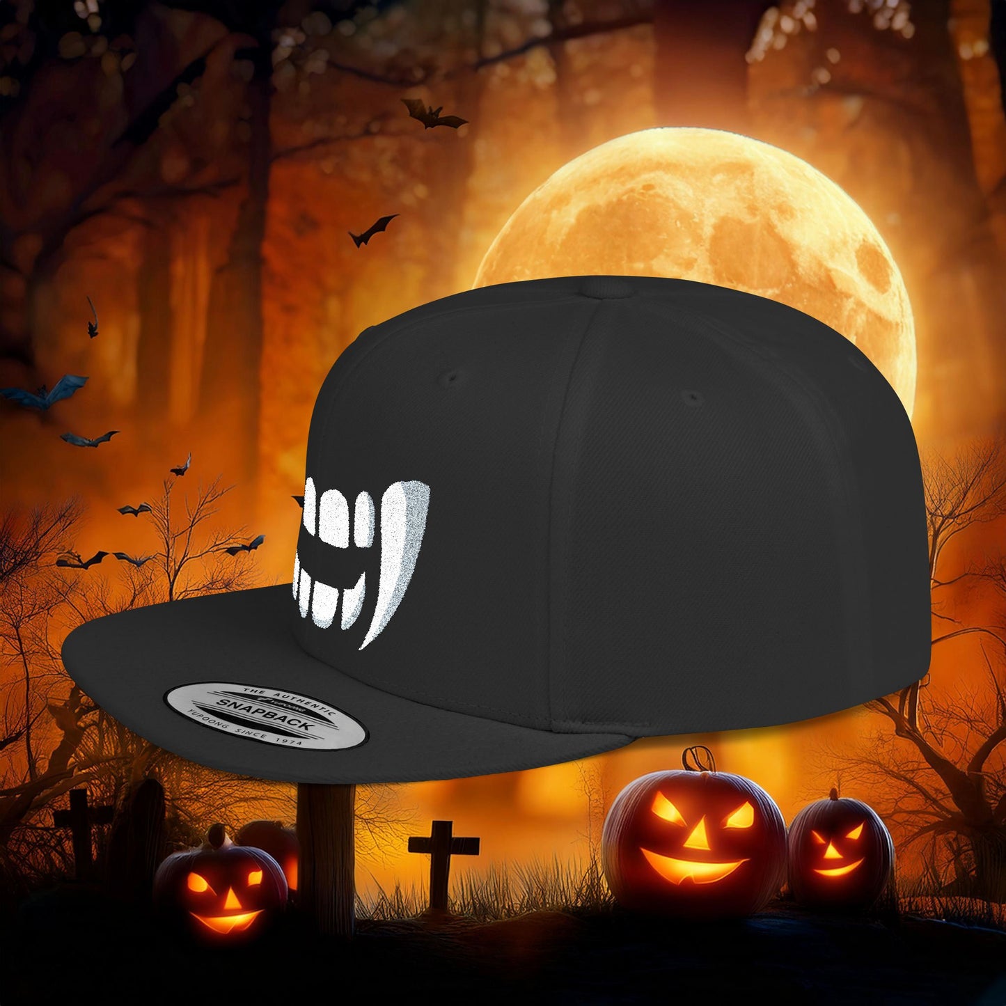 Vampire Teeth Flat Bill Snapback