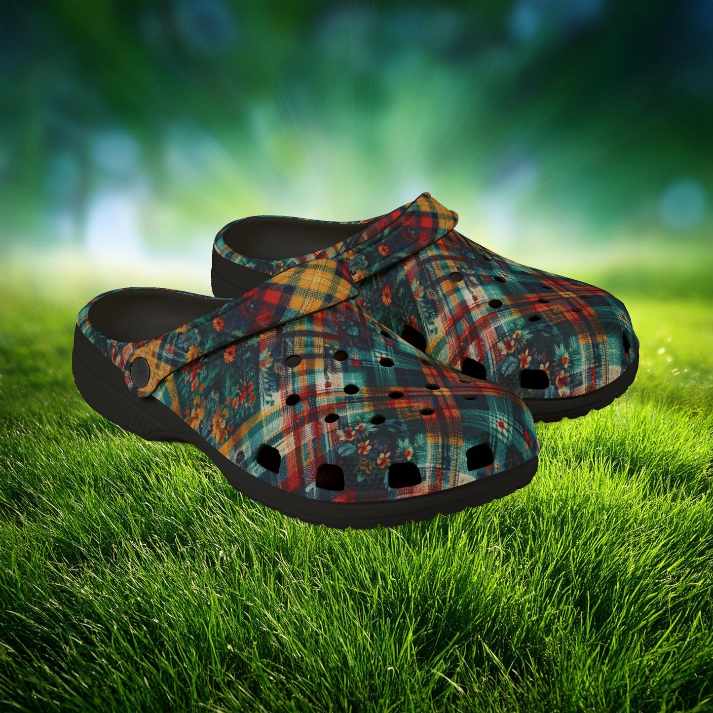 Floral Plaid Foam Clogs