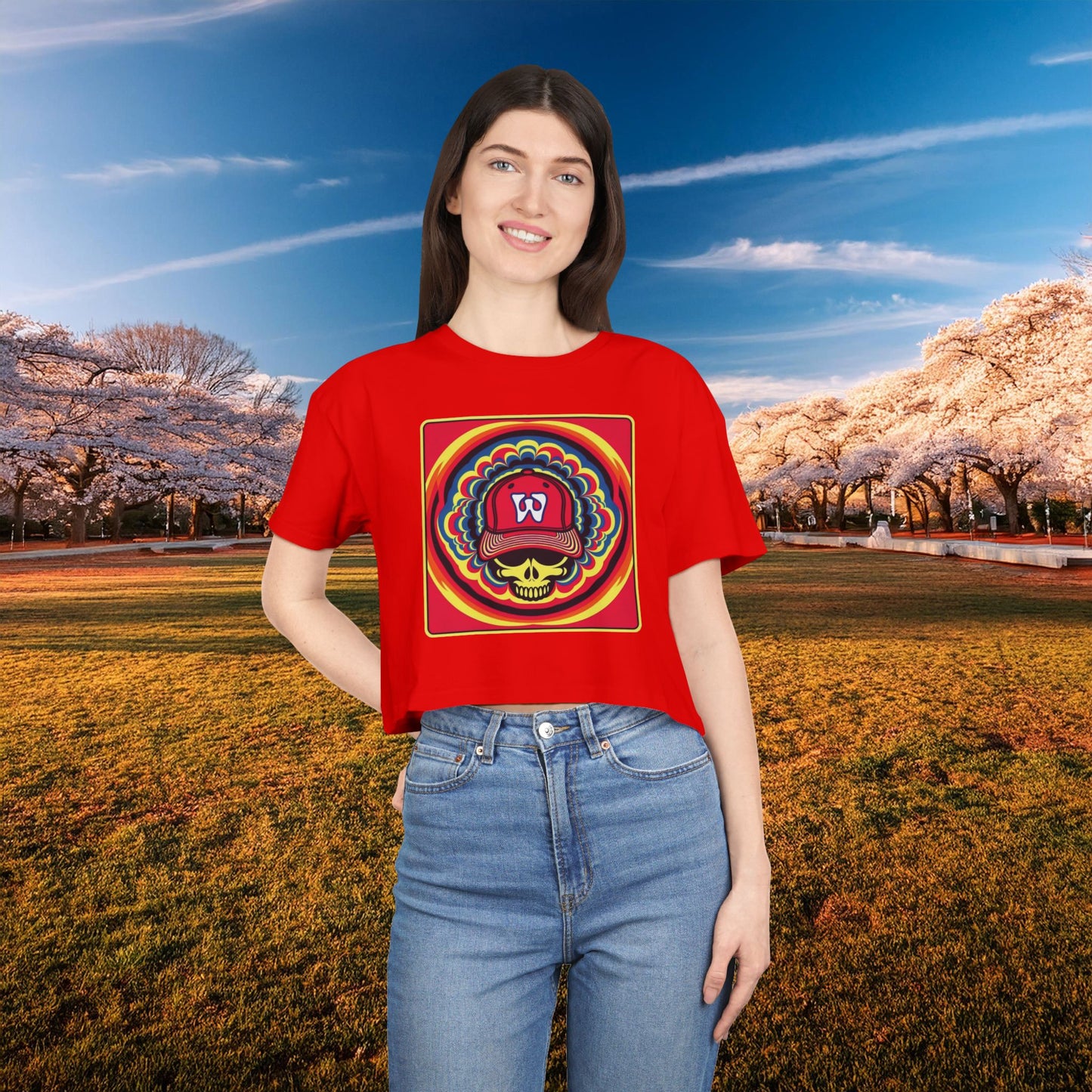 Psychedelic Funky W Skull Women's Crop Tee