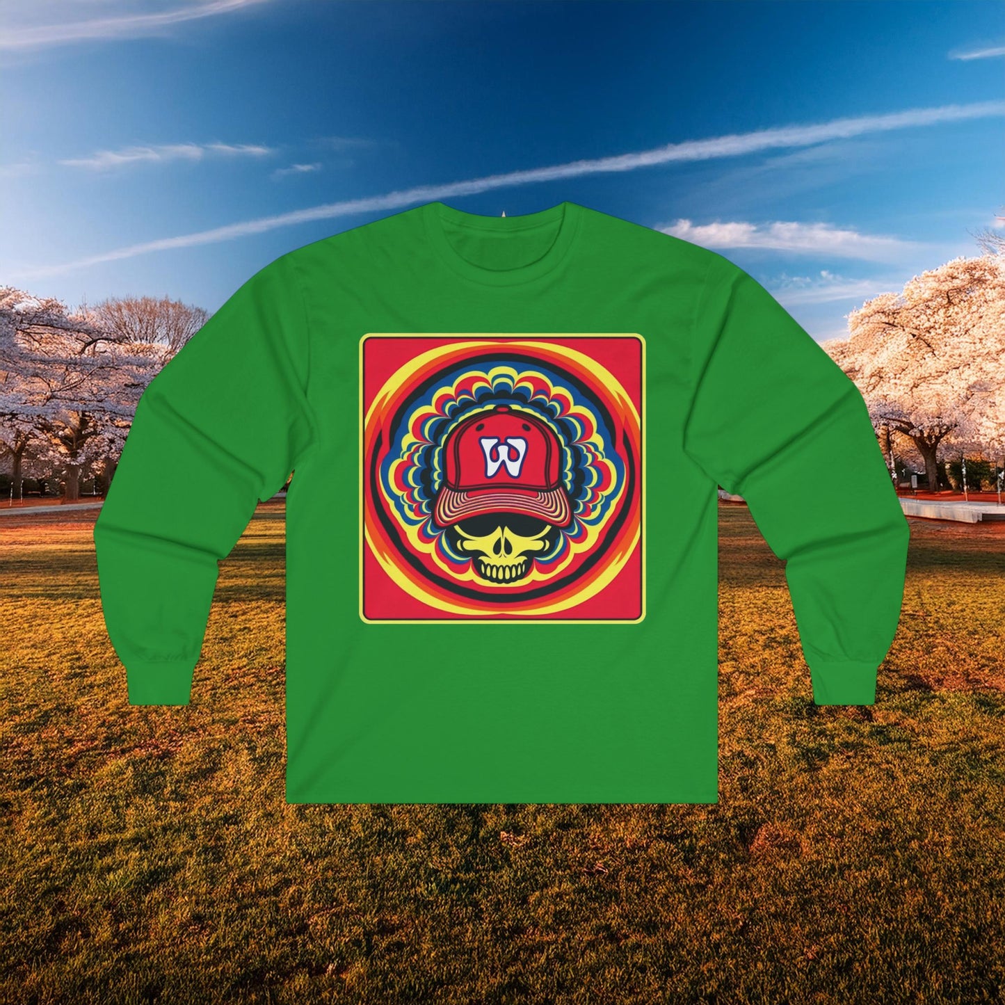 Psychedelic Funky W Skull Long Sleeve Tee