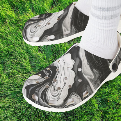 Black and White Marble Pattern Foam Clogs