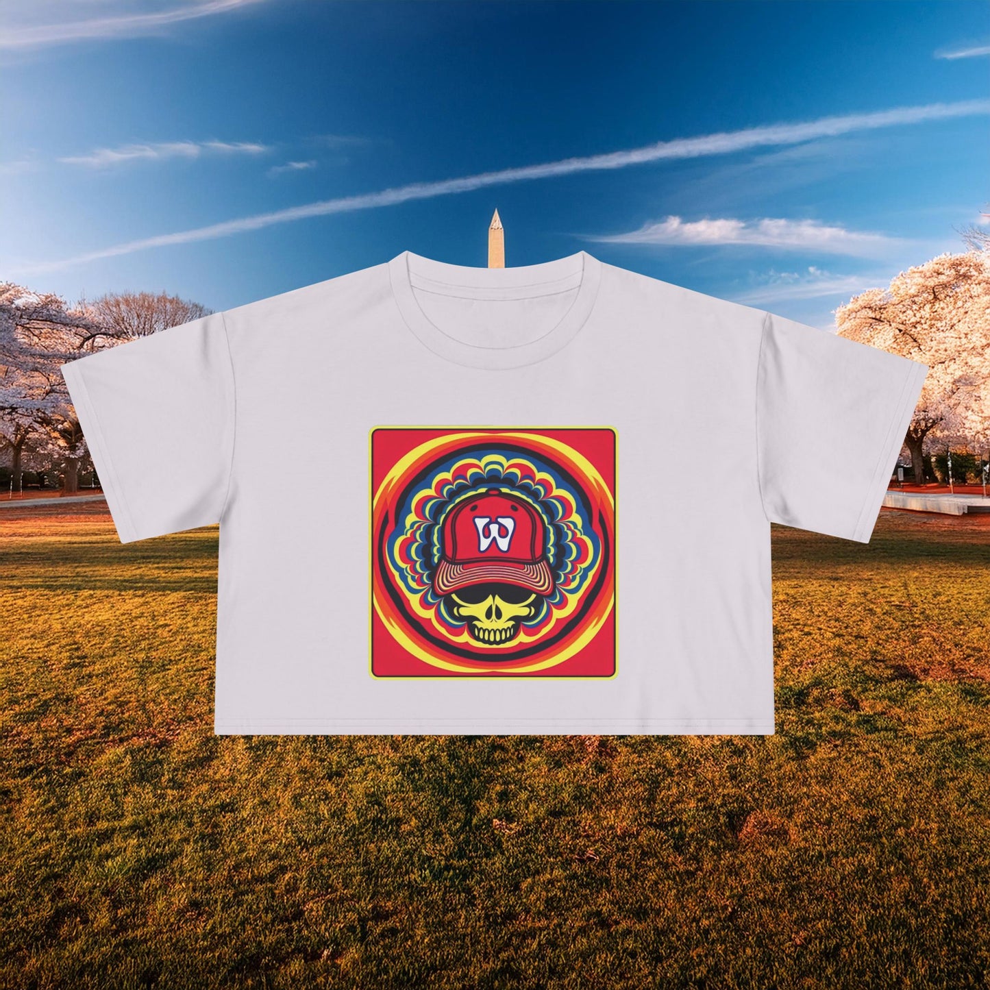 Psychedelic Funky W Skull Women's Crop Tee