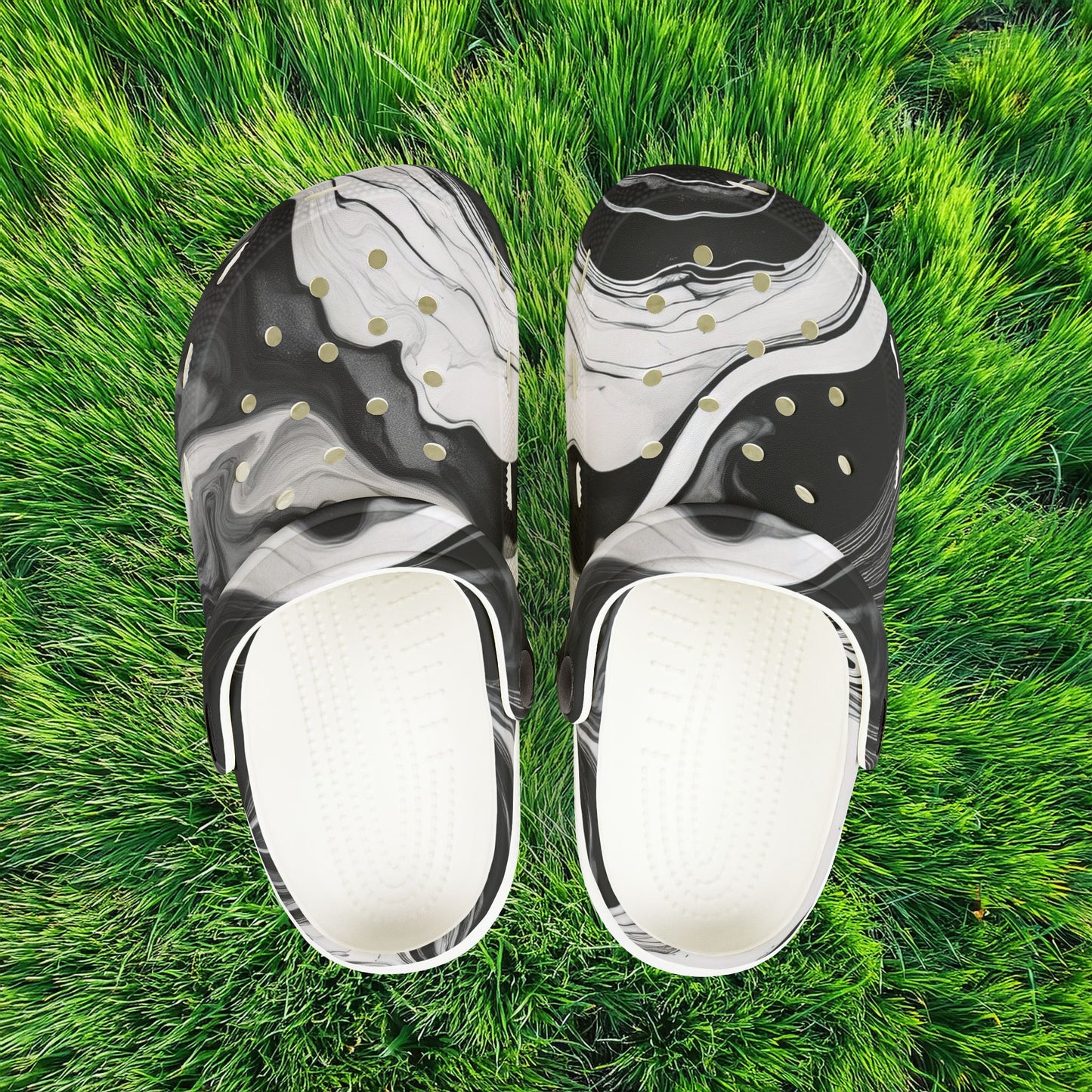 Black and White Marble Pattern Kid's Foam Clogs