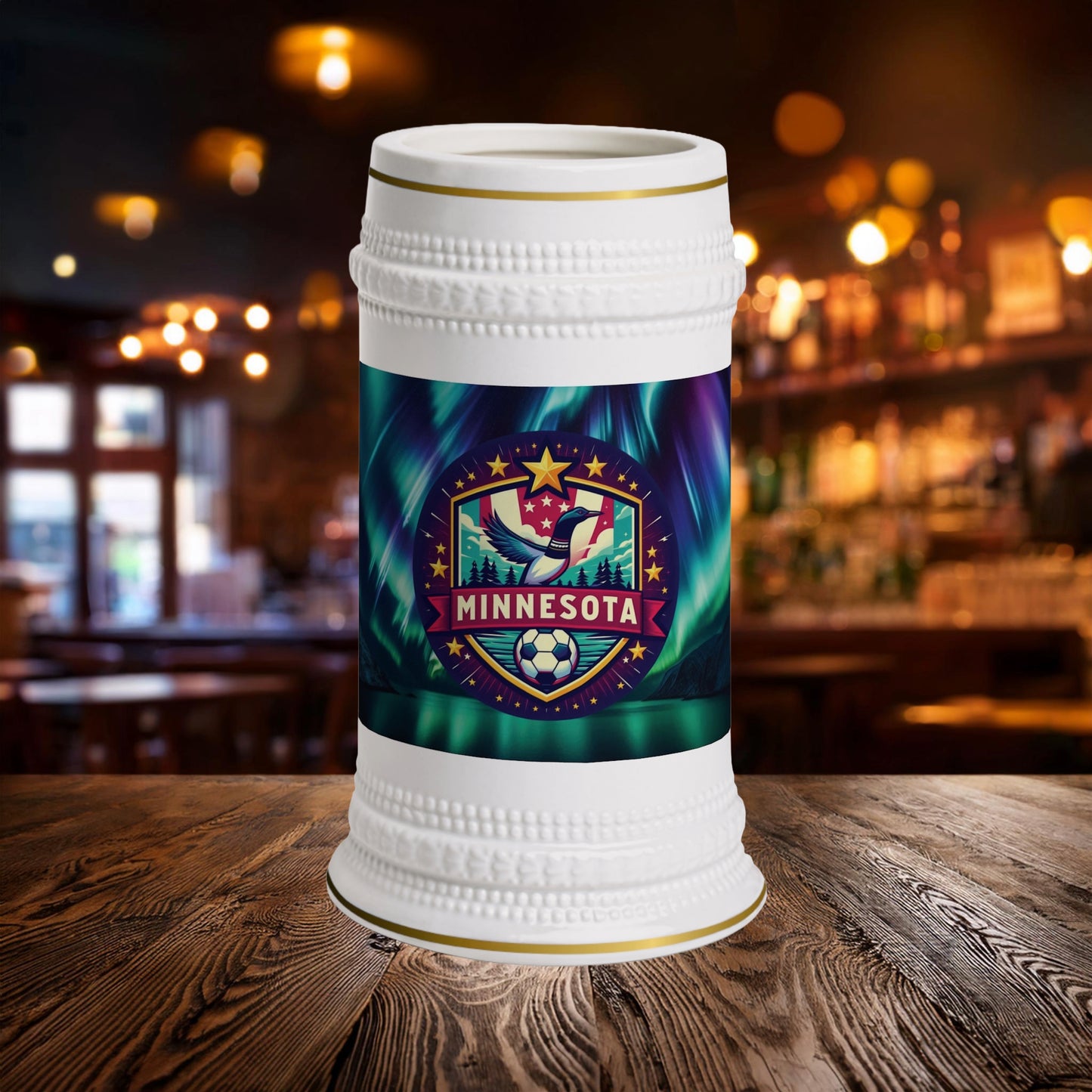 Minnesota United Northern Lights Crest Stein Mug
