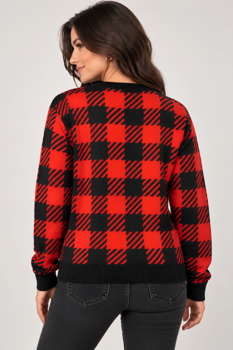 Buffalo Plaid Knitted crew neck sweater