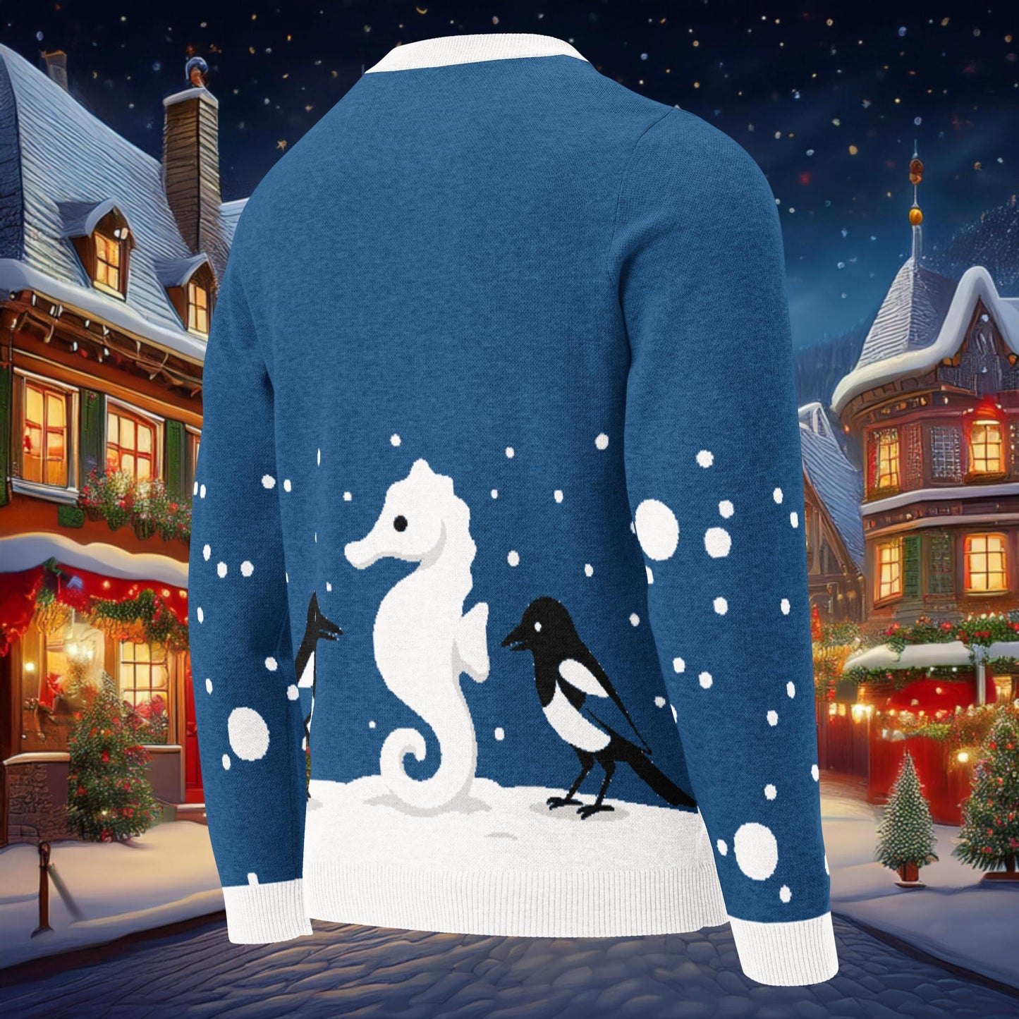 Magpies in the Snow Knitted crew neck sweater