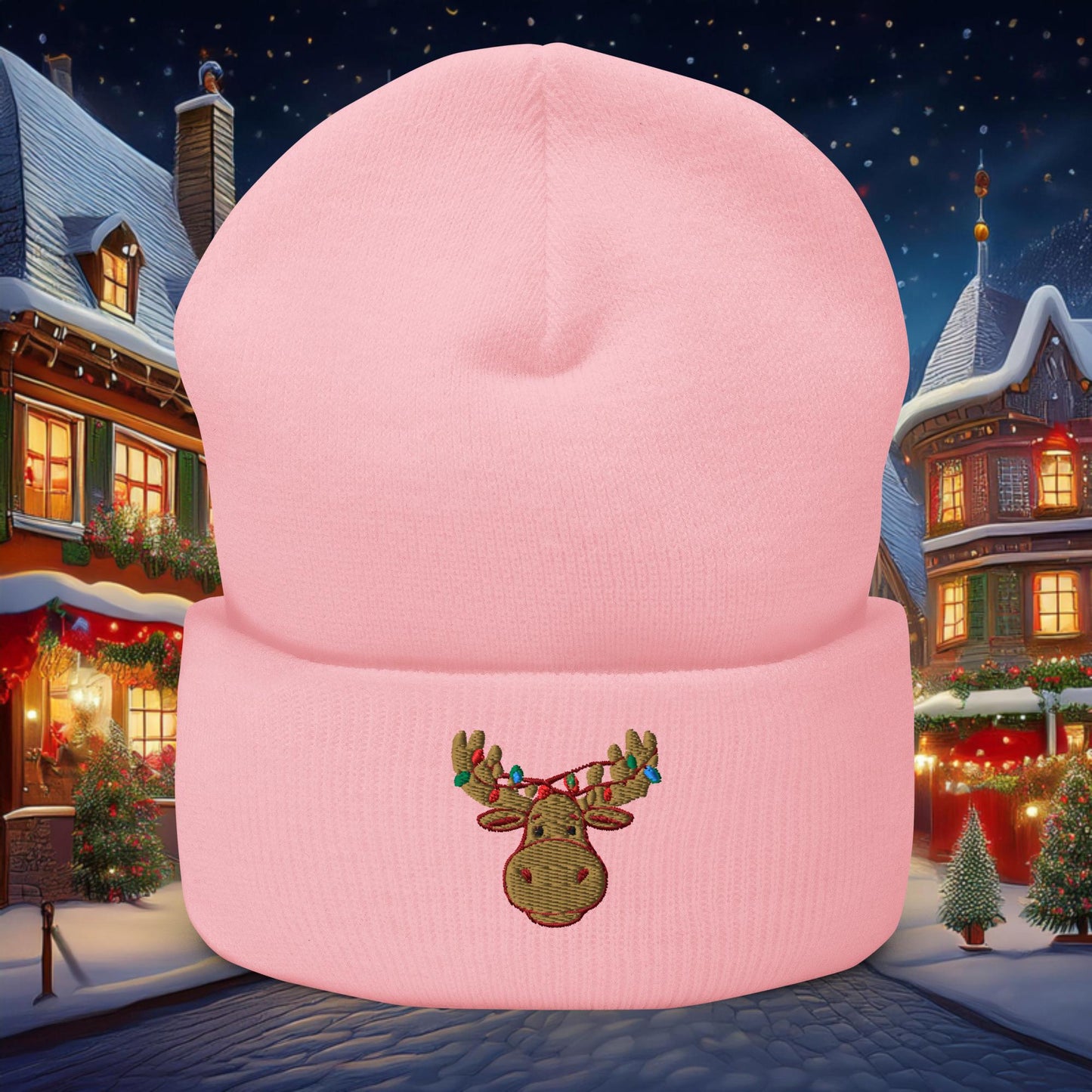 Festive Moose Cuffed Beanie