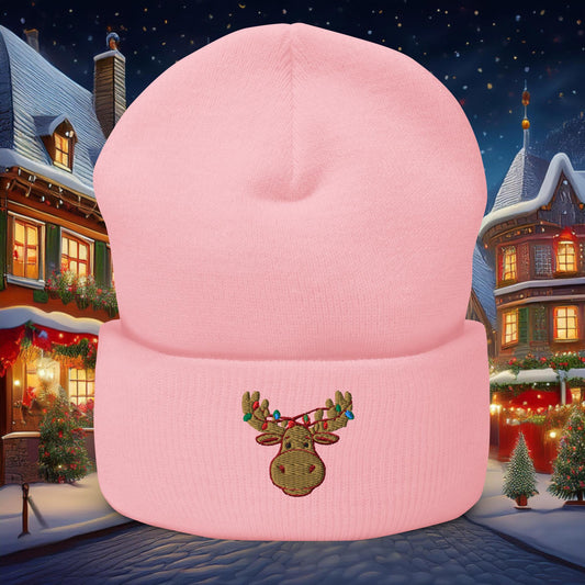 Festive Moose Cuffed Beanie