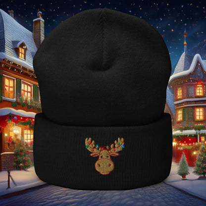 Festive Moose Cuffed Beanie