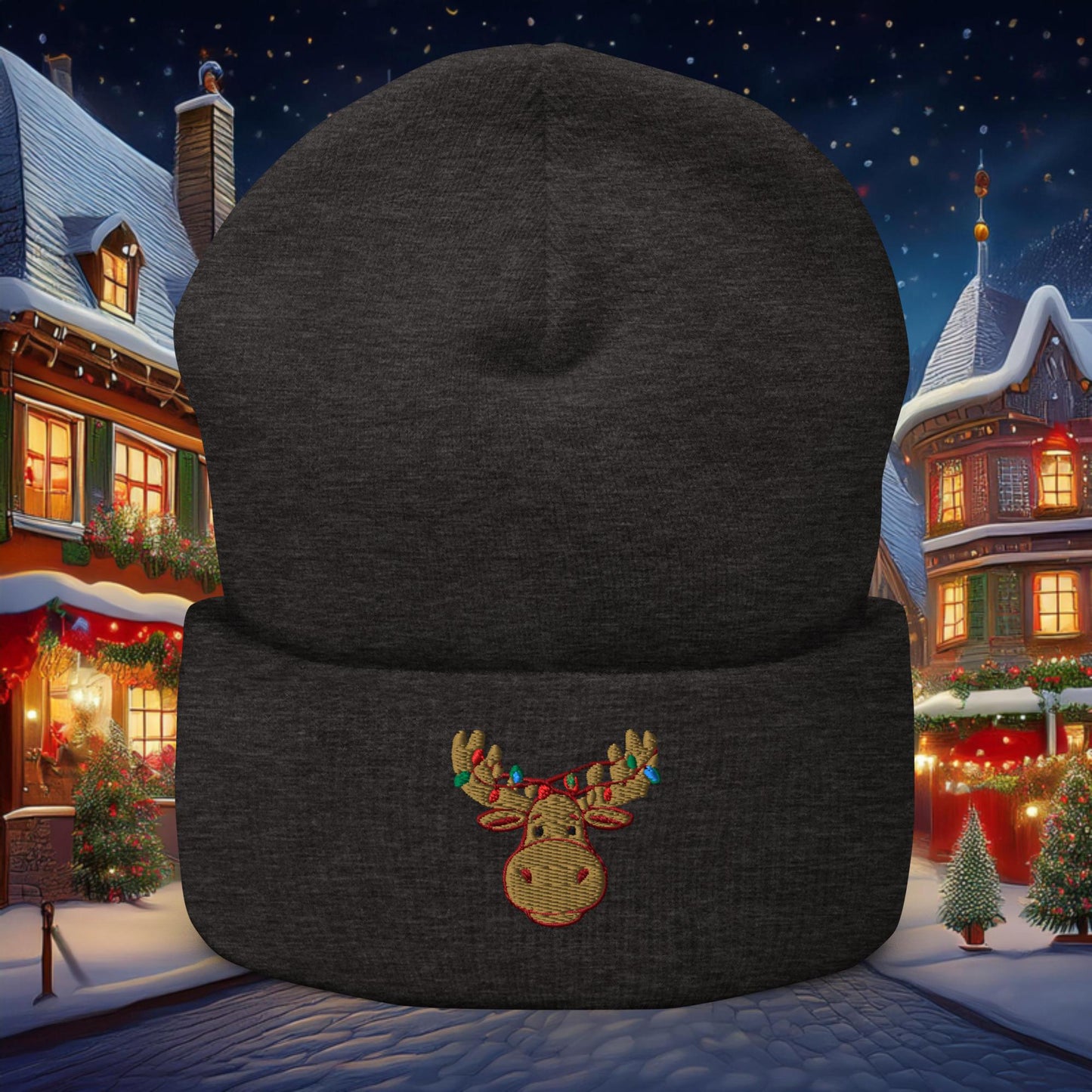 Festive Moose Cuffed Beanie