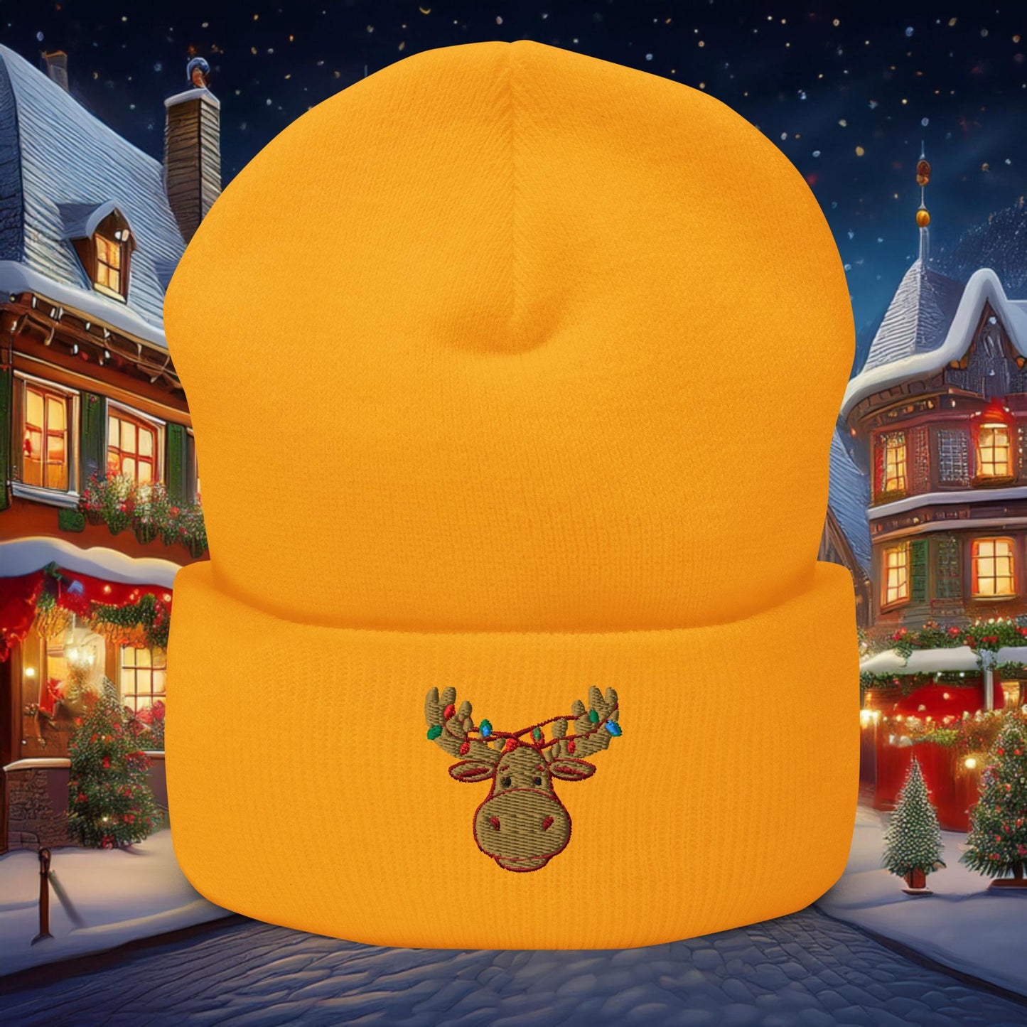 Festive Moose Cuffed Beanie