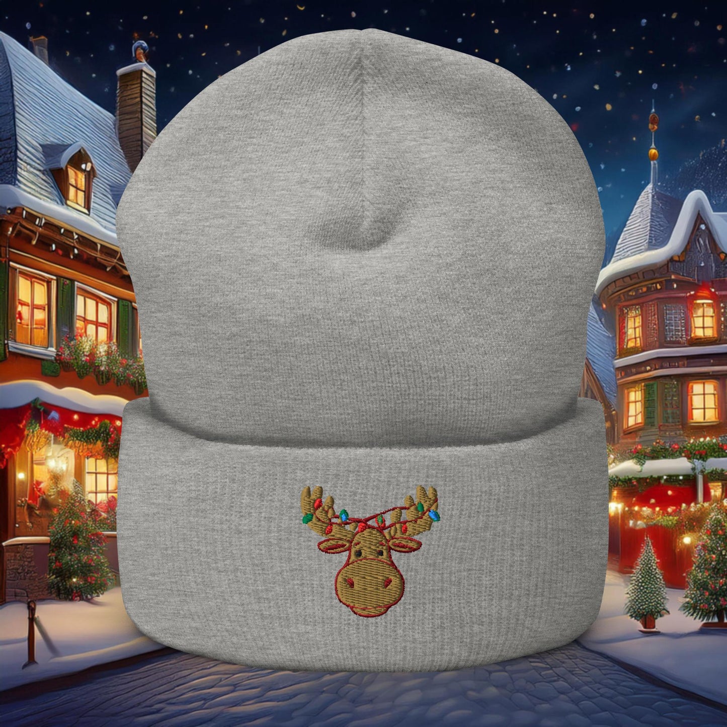 Festive Moose Cuffed Beanie