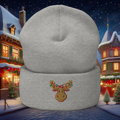 Festive Moose Cuffed Beanie